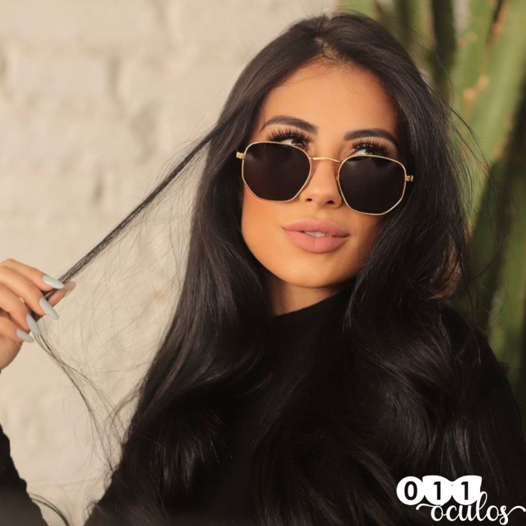 011 oculos Feminino de sol Retrô hexagonal Proteção UV400 Polarizado armação de oculos hexagonal