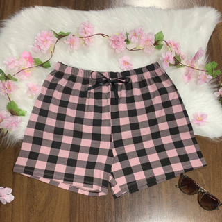 Shorts Bermuda em Viscolaycra Xadrez Feminino Dormir Confortável