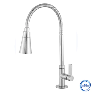 Torneira Cozinha Gourmet Bancada Pia Duplo Jato Cano Flexível Inox 1/4 de volta Cromada abs