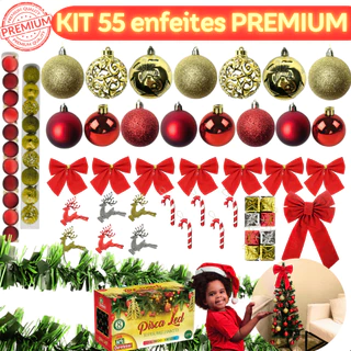 Kit 55 Enfeites Para Árvore de Natal Bolinha 5 e 6cm Pisca Pisca Bivolt Festão Laço grande Lacinhos Kit Completo Natal