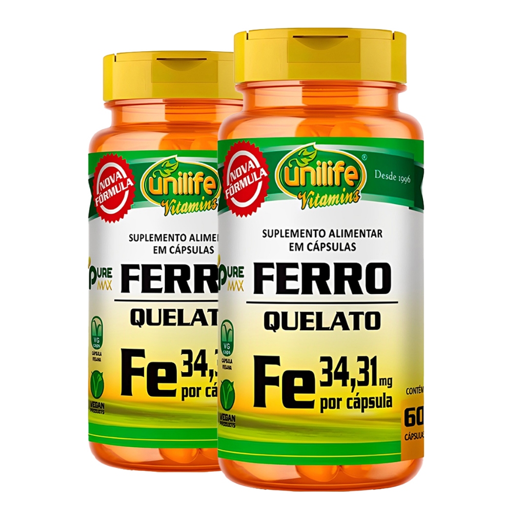 Kit 2x Ferro quelato Unilife 60 Cápsulas/Made in Usa | Shopee Brasil