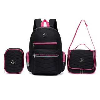 Kit Mochila Escolar Feminina Juvenil Lancheira Estojo Reforçada