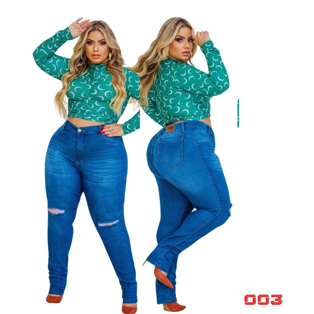 Calça Jeans Feminina Plus Size C/Lycra Cós Alto Skinny Levanta Bumbum ...