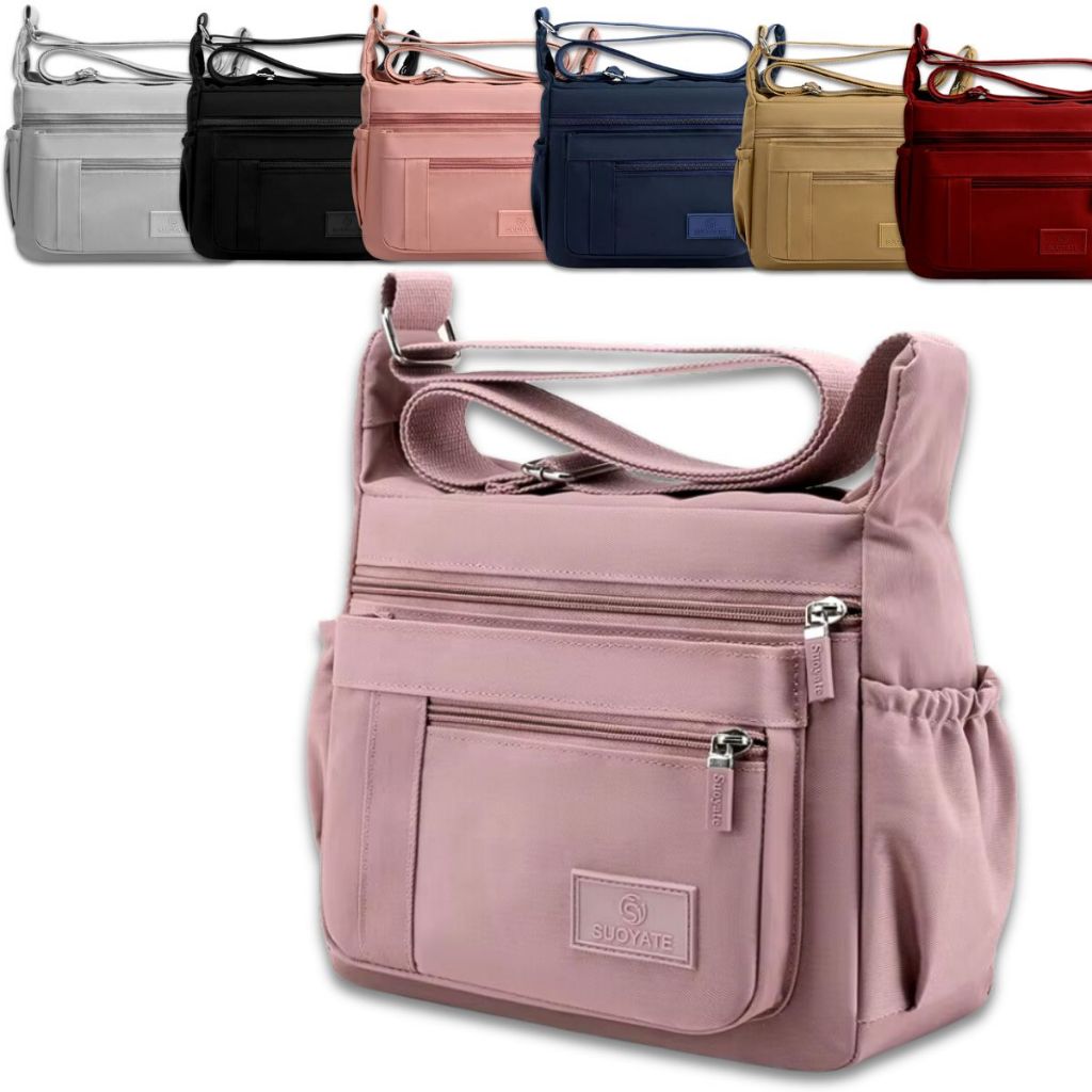 Bolsa Feminina Transversal De Ombro Impermeável Nylon 5 Compartimentos Multiuso Casual Passeio Cores
