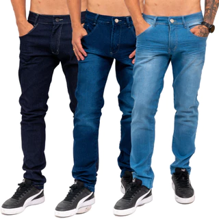 Kit 3 Calça Jeans Sarja Masculina Skinny Slim Lycra Colorida
