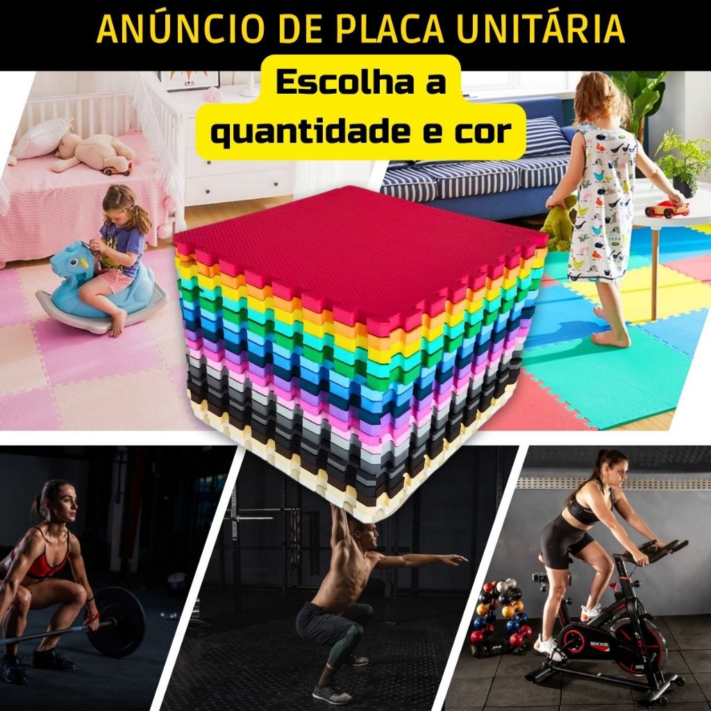 Tatame Tapete Eva Infantil Emborrachado 50x50cm 20mm Cores Criança Bebe Grosso Recreação Atividades