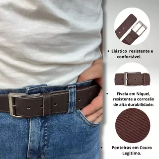 Cinto de couro masculino elástico preto e marrom casual largo para homens