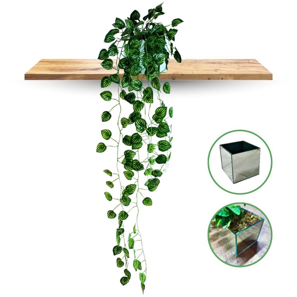 Planta Artificial Jibóia Pendente Caída com Vaso Espelhado