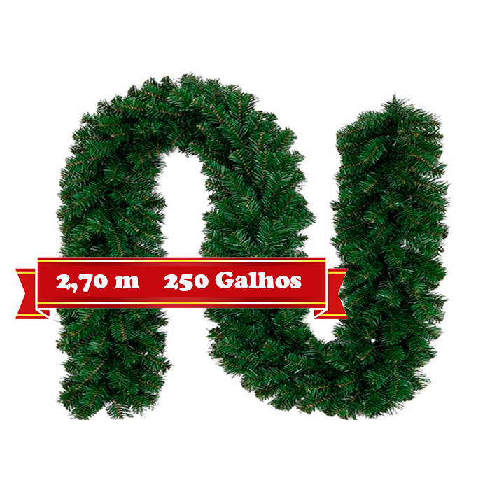 Festão Verde Aramado tamanho 2.70 metros com 250 galhos para Decoração festa de natal