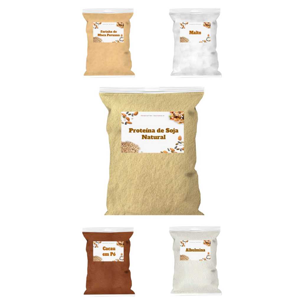 Kit Hipercalórico Ganho de Massa Muscular Proteína de Soja, Albumina, Maca peruana, Cacau e Maltodextrina