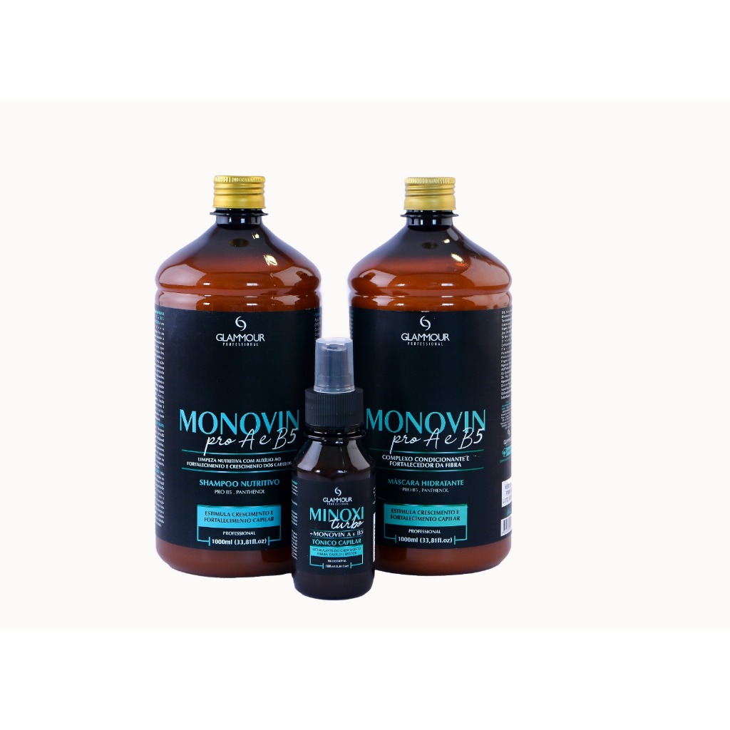 Kit Capilar Monovin pro A E B5 Shampoo Máscara Hidratante e Tônico