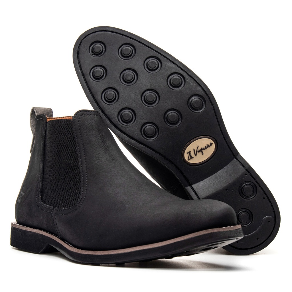 Botinas Zé Vaqueiro Original em 100% Couro Rustico Preto | Shopee Brasil