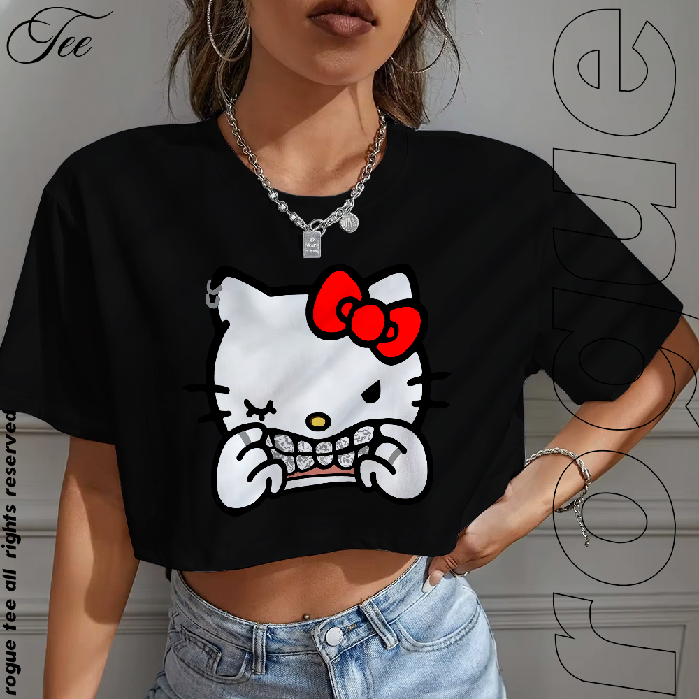 Blusa Cropped OVERSIZED T-shirt Hello Kitty Rapstar Rapper Gang Gotica ...