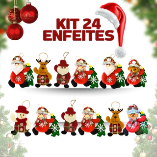 Kit Enfeites Árvore De Natal Luxo Para Pendurar Papai Noel Boneco Pelúcia De Neve Personagens Natalinos Para Decoração