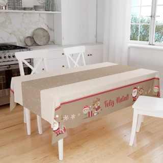 Toalha de Mesa Retangular para 6 e 4 Lugares Natalina Exclusiva Tamanho 190X135cm Feliz Natal