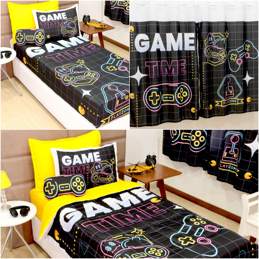 KIT Edredom Infantil Menino Gamer 03 Peças - Solteiro / Cortina Gamer - 100% Poliéster