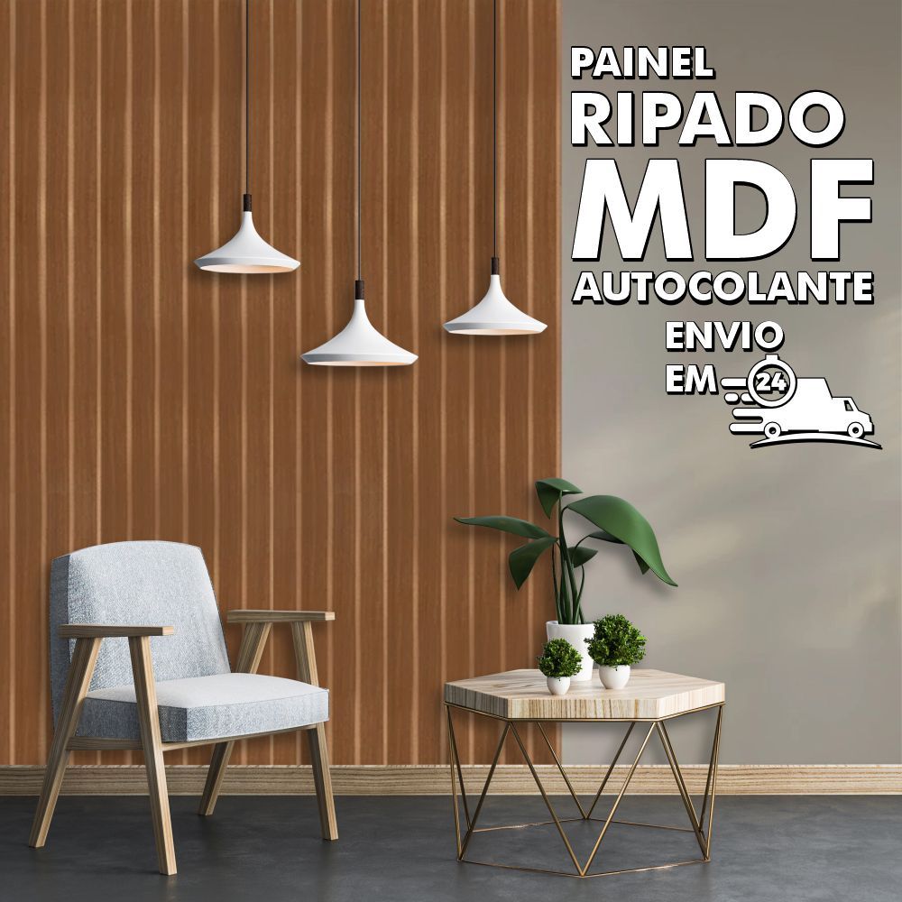 Kit 10 Módulos Placa Adesiva Revestimento De Parede Ripado Mdf 50x11,5