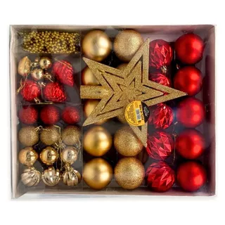 Kit Enfeites Natalinos Vermelho Árvore de Natal Bolas Bolinhas Glitter Estrela Coração Pinha Cordão Pérola p/ Decoração