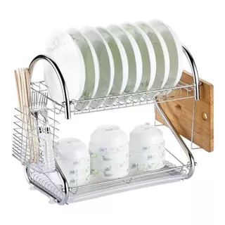 Escorredor de Louças Aço Inox 2 Andares Bandeja Suporte Talheres Copos Pratos Xícaras Tábuas Utensílios p/ Cozinha Pia