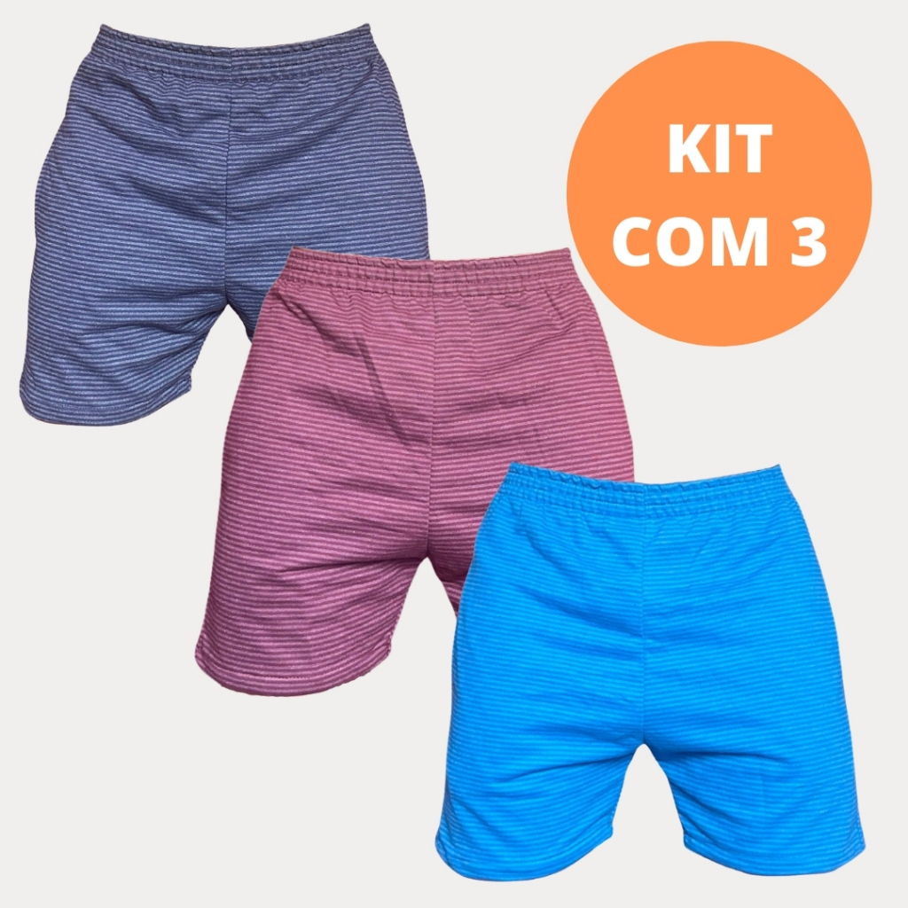 Kit 3 Bermudas Short Moletom Masculino De Dormir Pijama Dia A Dia Listrada Casual Leve Calção Moletinho Samba Canção