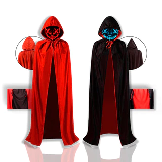Kit Fantasia Capa Dupla Face Com Mascara Led Neon Adulto Festa Halloween