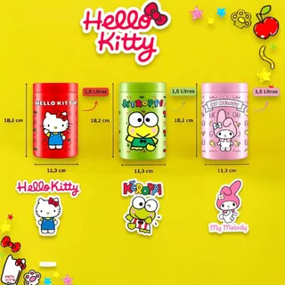 Kit 3 Potes de Mantimentos Plástico Decorado Hello Kitty