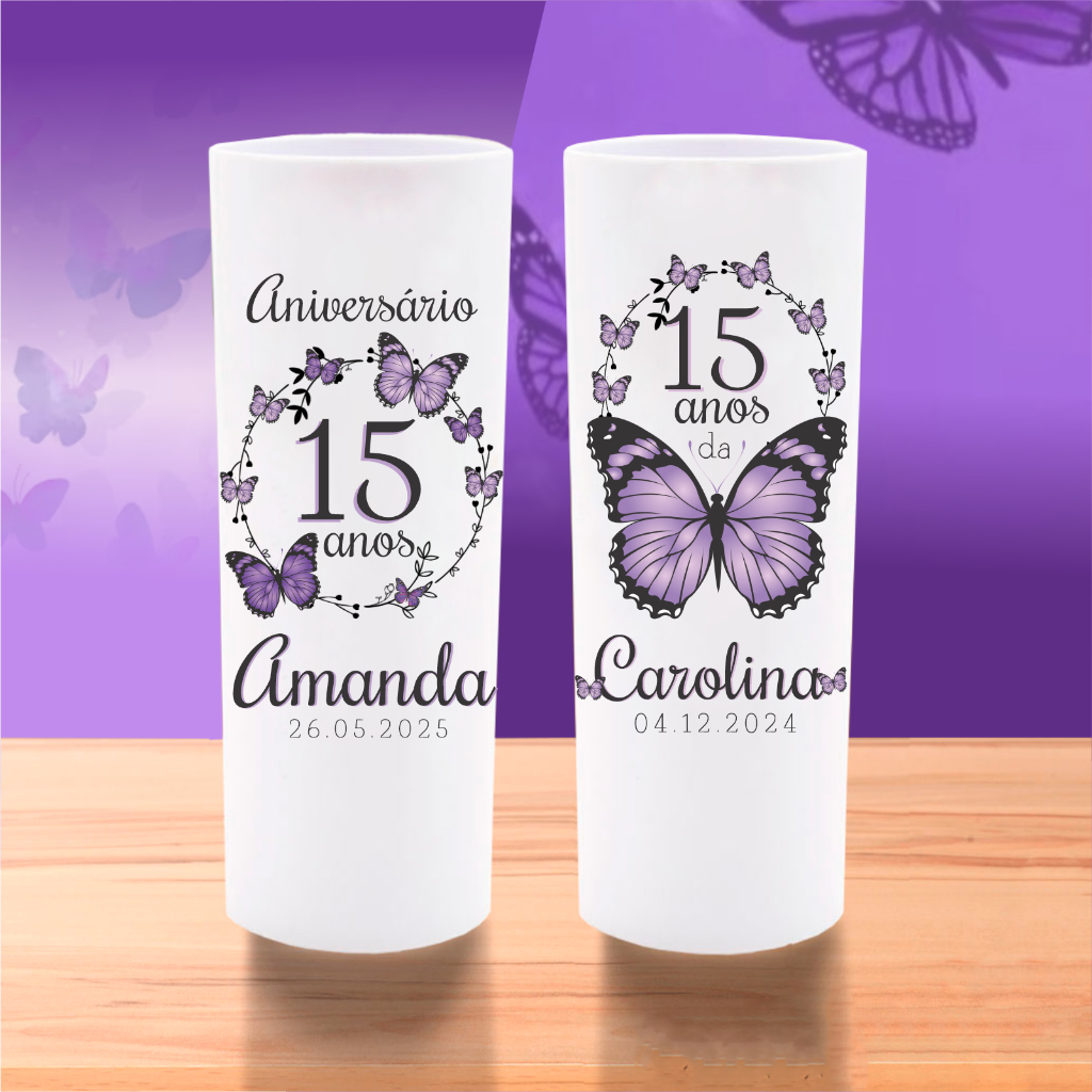 100 Copos long Personalizados JARDIM DAS BORBOLETAS ROXO Aniversário ...