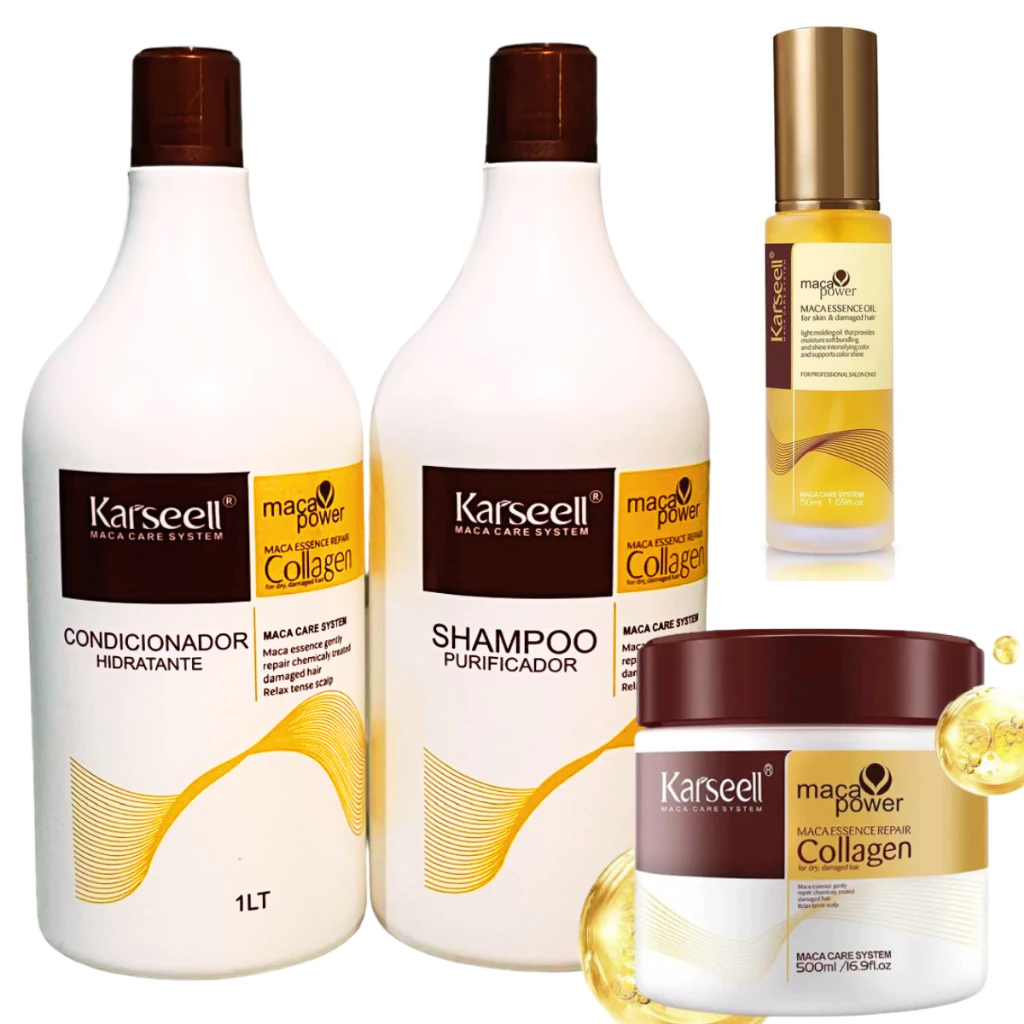Kit Shampoo e Condicionador 1L Máscara Karseell Collagen Original 500g Óleo 50ml