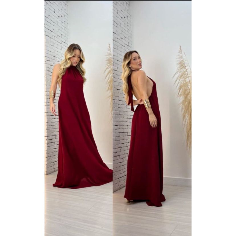 Vestido Feminino Costas Nua Longo Frente Única Duna Soltinho