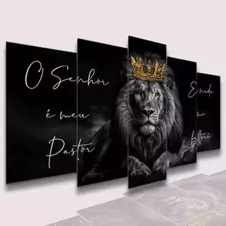 Kit Quadros Decorativos Leão De Judá O Senhor é Meu Pastor e Nada me Faltará Moderno Sala Quarto