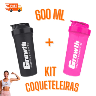 Kit 2 Coqueteleiras Squeeze Academia Rosa/Preto Diversas Cores 600ml - Growth Supplements