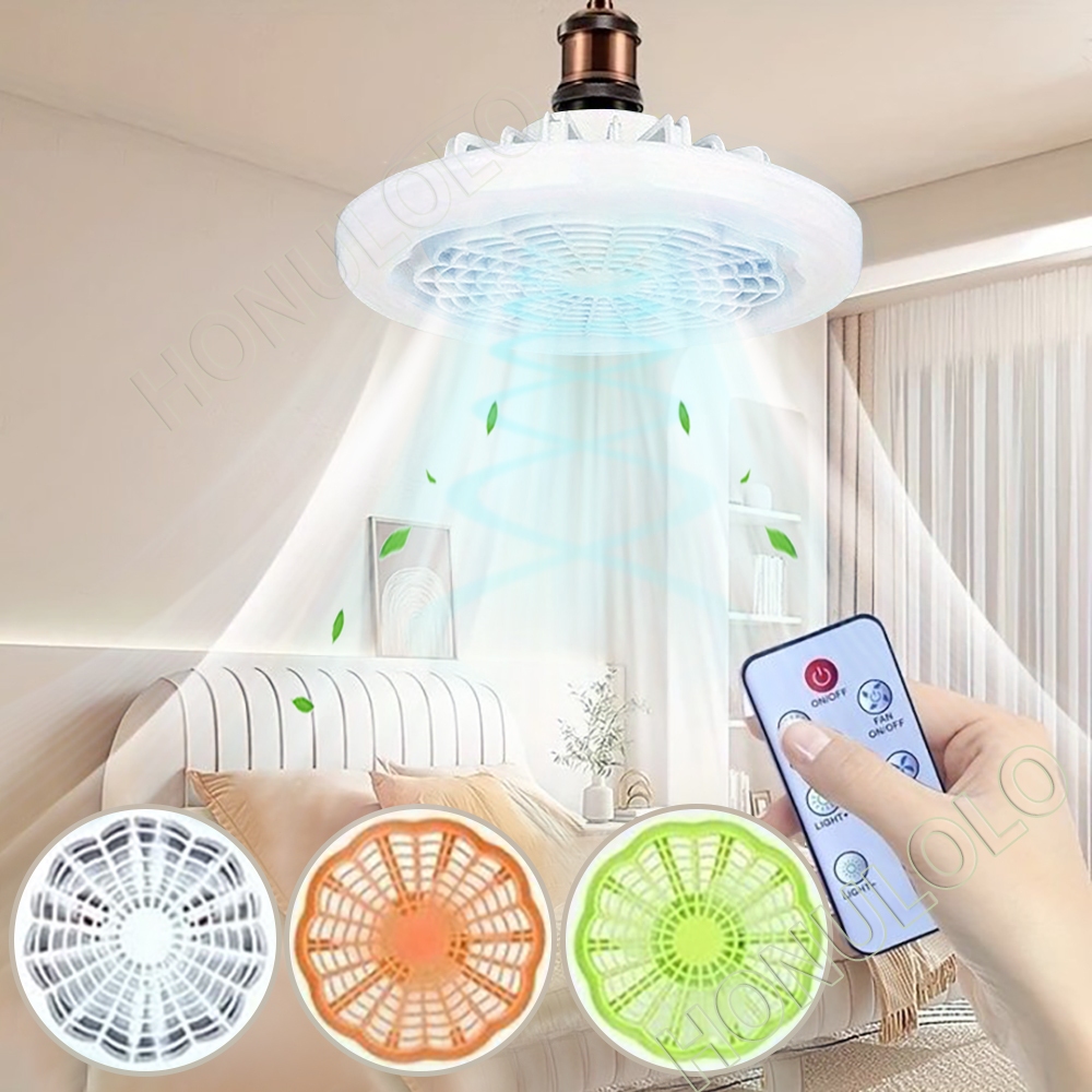E27 Ventilador Lâmpada De Teto Ajustável Luz Led Baixo Ruído Controle Remoto Incluído