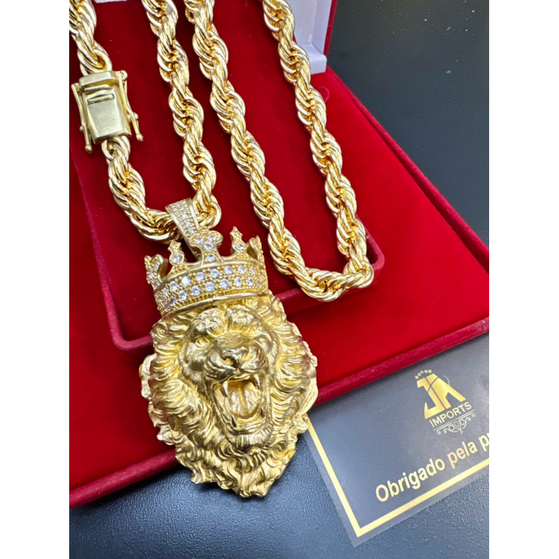 Cordão baiano 12mm 70cm 100% moeda antiga pingente leão mc poze