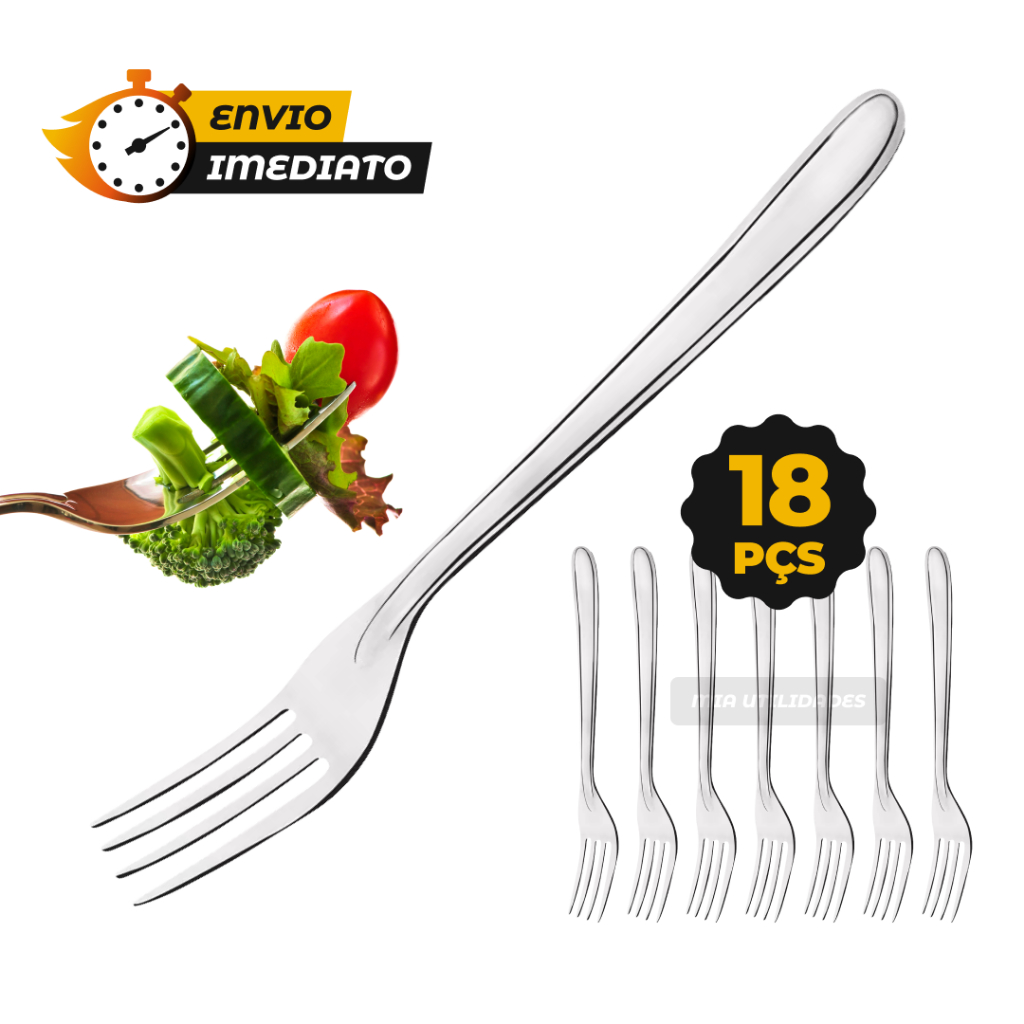 Kit Conjunto 18 Peças Garfo de Mesa Jantar Aço Inox Para Cozinha ...