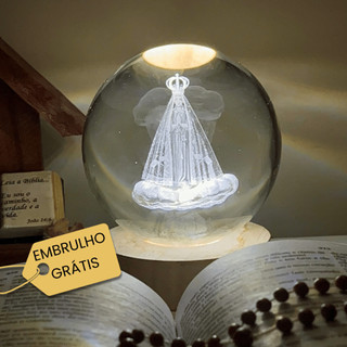 Luminária Cristal de mesa Nossa Senhora Aparecida Padroeira do Brasil Fé LED Presente Natal Bola