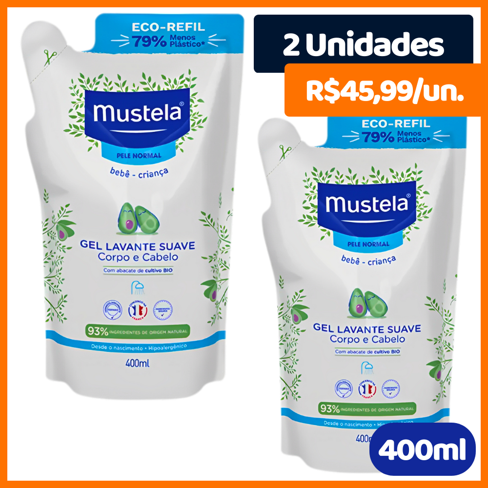 Kit Gel Lavante para Corpo e Cabelo Mustela Suave Refil 2 x 400ml ...