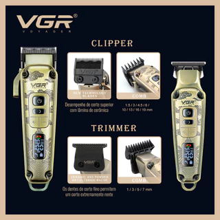 Maquina de Cabelo Display LED 5500-7000 RPM USB VGR OI VIDA OIV-643