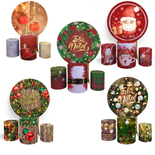 Capa Painel Feliz Natal + Capa Cilindro Papai Noel Comemoração Decoração
