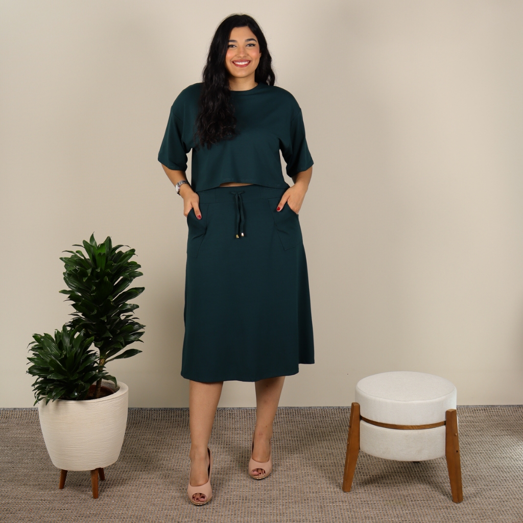 Conjunto Feminino Viscolycra Moda Evangélica Plus Size Saia Midi e