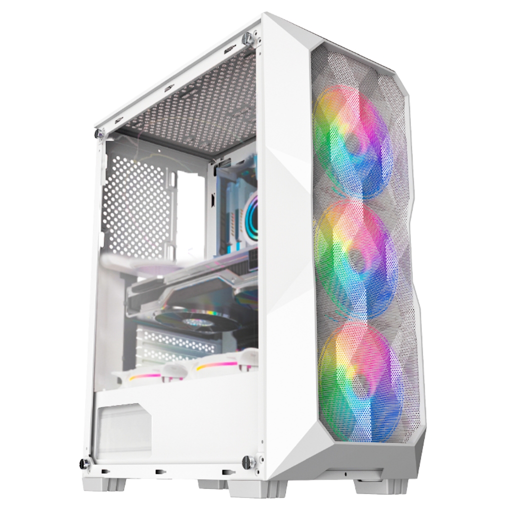 Gabinete Gamer Branco Lateral Vidro + 3 Fans RGB