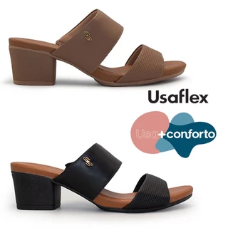 Tamanco Feminino Usaflex Salto Bloco Duas Tiras Conforto