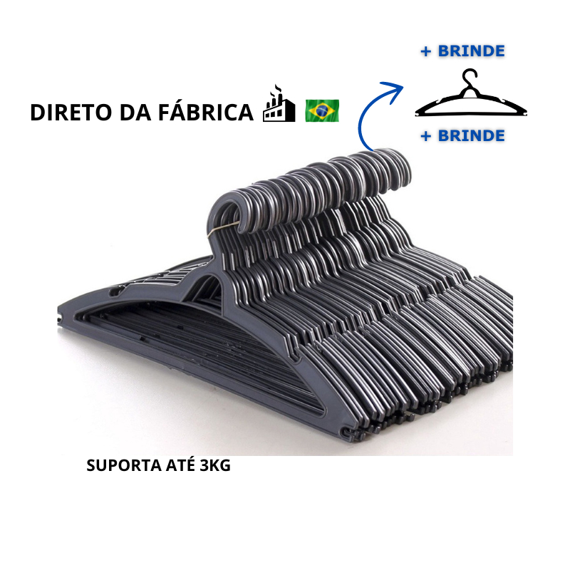 Cabide Adulto Preto Kit 50 Cabides Reforçados Organizar Roupas