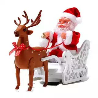 Decoração de Natal - Trenó do Papai Noel Elétrico, Anda, Pilhas AA Não Inclusas