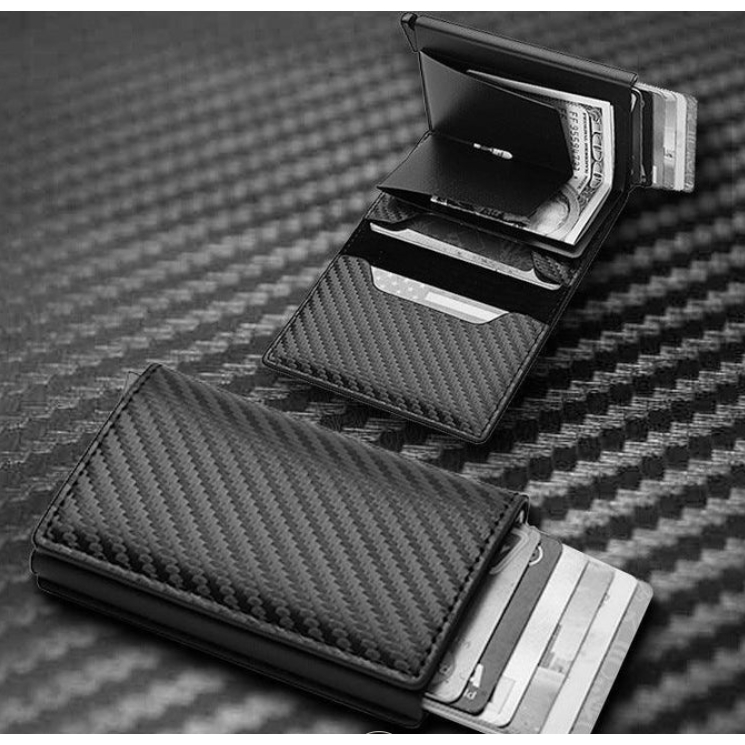 Carteiras Fibra De Carbono Porta-Cartões Masculina Marca Preta Mágica Tripla De Couro