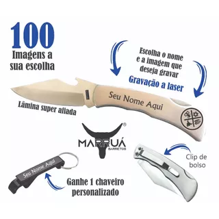 Canivete de bolso em inox Personalizado Seu Nome