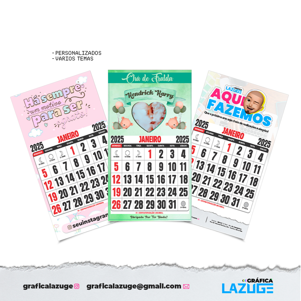 Mini calendário 2025 de geladeira com imã personalizados