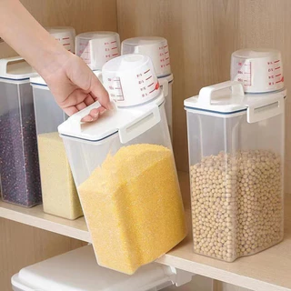 Pote Organizador Dispenser Para Grãos Armazenamento de Alimentos Com Bico e Copo Medidor