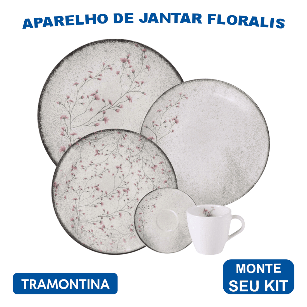 Aparelho de Jantar Floralis Tramontina Jogo de Pratos Rasos, Fundos e Sobremesa com Opções de Kits