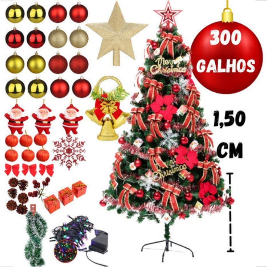 Árvore Natal Pinheiro Premium Pé de Ferro 150 cm 150m 300 GALHOS ...