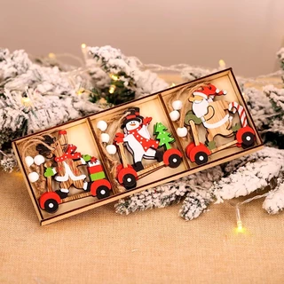 Kit c/ 9 Enfeites Decoração de Natal - Ornamentos Árvore De Natal de Madeira Pingentes Cenário Casa